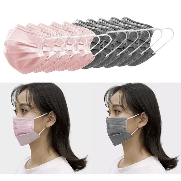 

10pcs disposable face mask 3 layers 5pcs pink + 5pcs gray