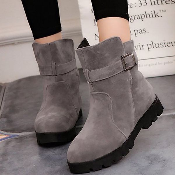 

women's ankle boots winter plus size 43-44 comfortable suede leather boots women buckle strap snow woman rubber, Black