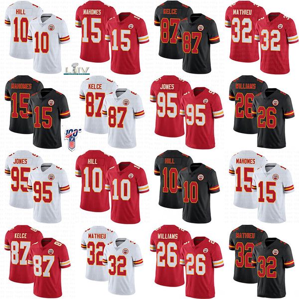 

kansas city mens womens youth chief 15 patrick mahomes 87 travis kelce 10 tyreek hill 32 tyrann mathieu 26 damien williams football jerseys, Black;red