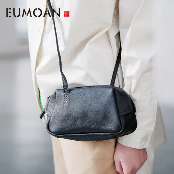 

eumoan retro all-match mini crossbody bag, black leather one shoulder bag, cow leather simple woman bag