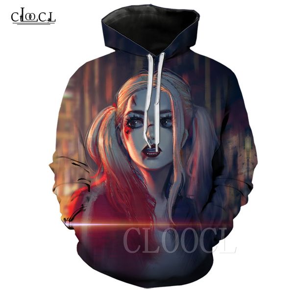 

2020 новый стиль мужчины хищные птицы harley quinn hoodie 3d печати унисекс клоун креативный с капюшоном вскользь пары пуловеры, Black