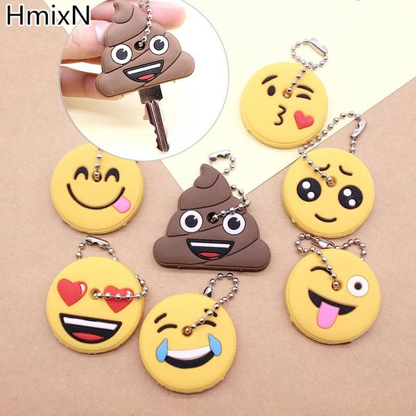 

new cute key cover emoji smile stool amusing cartoon keychain jewelry head yellow face silicone key chain ring holder porte clef, Silver