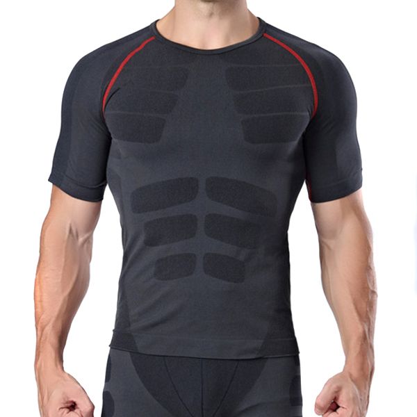 

men summer quick-dry tight breathable sports shirt with short sleeve round neck ena88, Black;blue