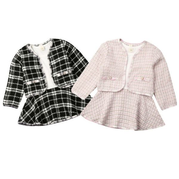 

2019 принцесса детская одежда baby girl наборы pageant plaid coat пачка платье партии наряды одежда 2pcs, White