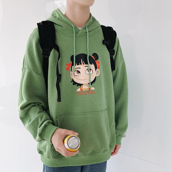 

fashion hoody nezha 2019 new casual men hoodies sweatshirts printed pullover black white green hoodie homme