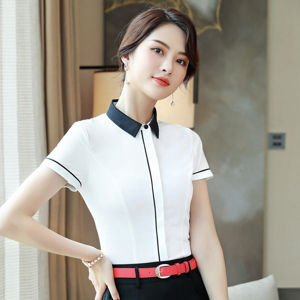 

summer formal women work blouses white shirts short sleeve office style