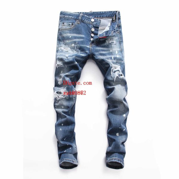 

2019 mens jeans shredded slim straight pants man brand clothes for mens pants fashion holes trousers italy man clothes ydl-10, Blue