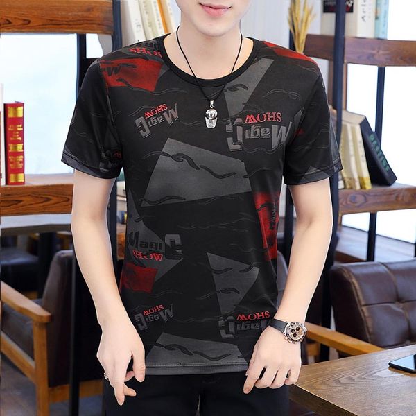 

men's t-shirts 2020 summer new fashion tide men casual letter print thin t shirts mens slim tees 5 styles plus size m-9xl, White;black