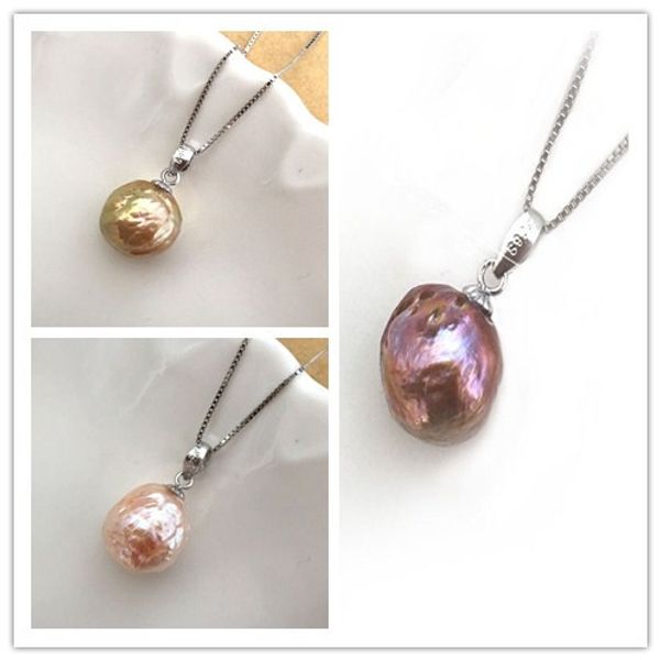 

3 choices new genuine 11-13mm natural baroque irregular pink/purple/brown pearl pendant fashion necklace pendant, Silver