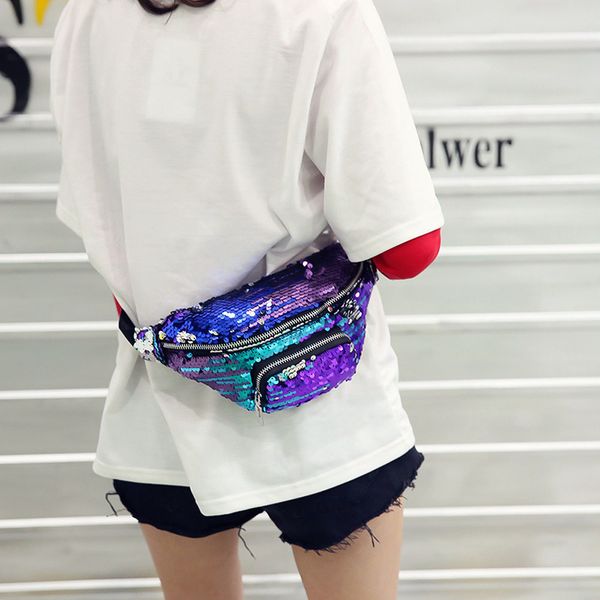 

fashion chest bags women men casual double color shiny sequins waist brand design new belt men bags