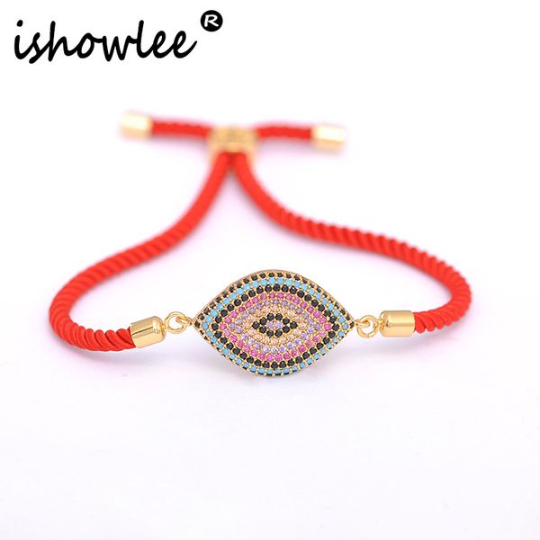 

ishowlee gold pave setting gem evil eye bracelets for women men red thread amulets charm bracelets femme 7 colors jewelry sla16, Golden;silver