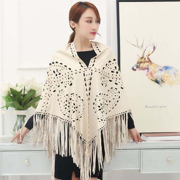 

spring and autumn women outside suede shawl laserhollow fringe scarf paisley boijaia hijab spanish vintage big shawl highquality