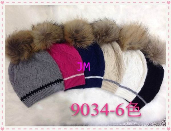 

2019 luxury fashion knitting cotton hats villus wool hair ball beanie cap women's men winter confortable warm hats, Blue;gray