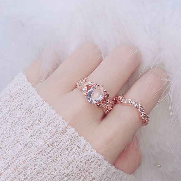 

14k rose gold oval diamond ring set for women luxury anillos de engagement gemstone bizuteria white z 14k ring fine jewelry, Golden;silver