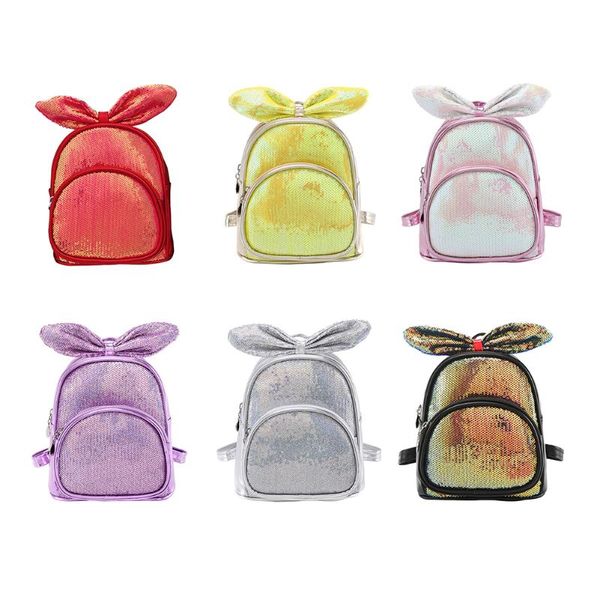 

bowknot design travel backpacks kids girls leather sequins school knapsack