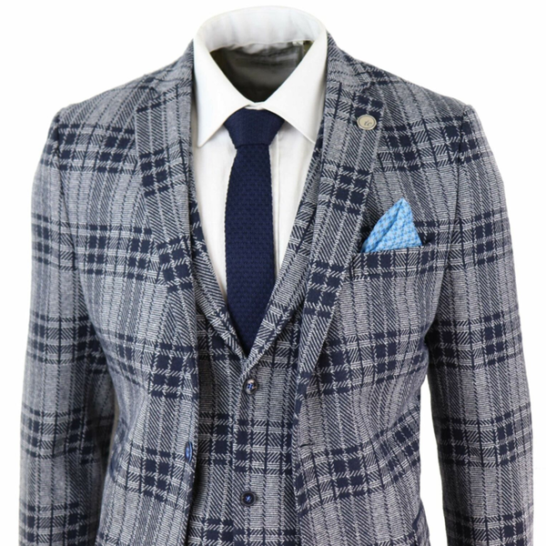 

navy grey mens suits wool 3 piece check suit tweed tailored fit peaky blinders 1920s traje hombre, White;black