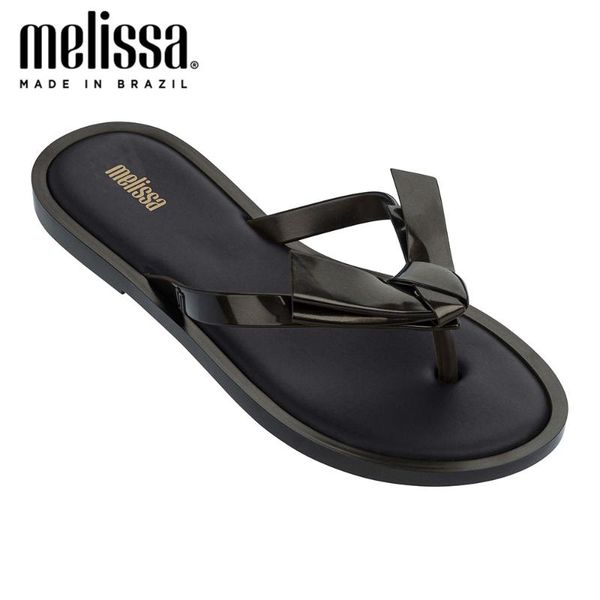 

melissa v bow adulto women jelly shoes flat slippers sandal 2020 women melissa female shoes slides flip flops, Black