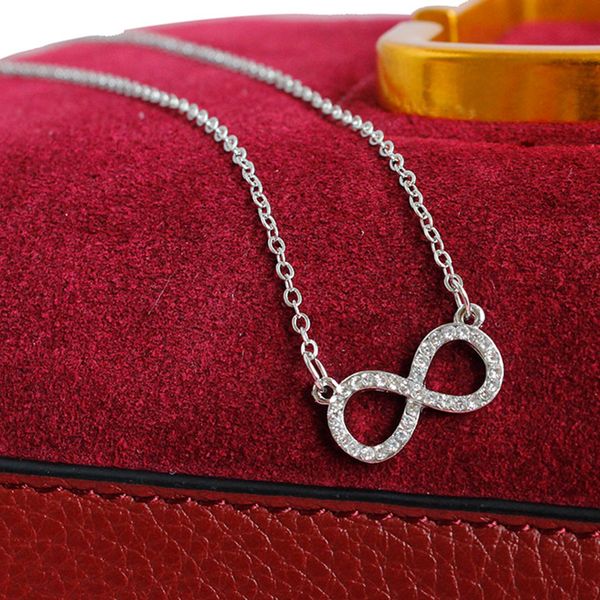 

simple endless 8 shape pendant necklace for women crystal pendant link necklaces collier gift jewelry bijoux fspxl66, Silver