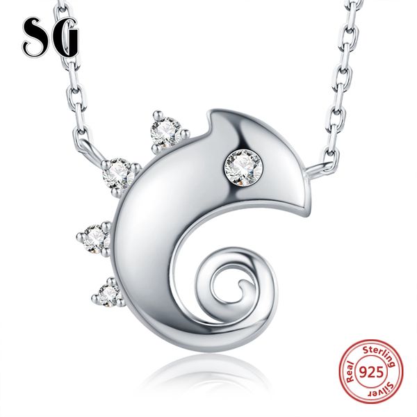 

sg 925 sterling silver animal necklace with chameleon chain necklace zircon summer for women gifts