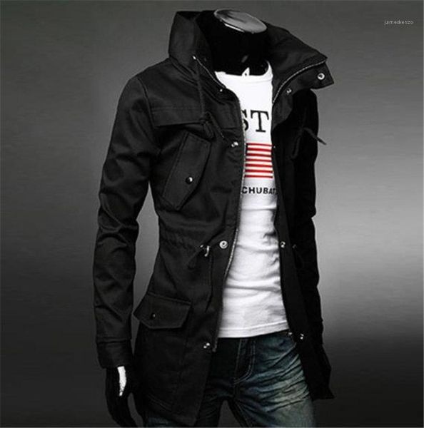 

jacket solid color mens trench coat with pockets long sleeve slim outwear fashion mens new mens designer, Tan;black