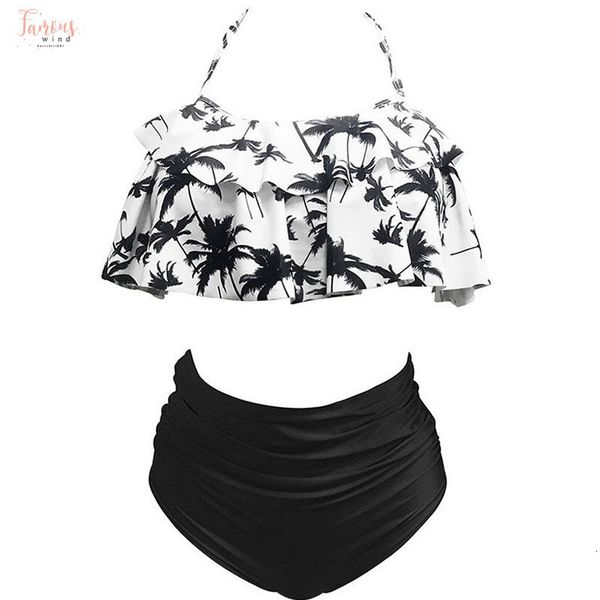 

2019 palm tree push up бикини set женщина helter рюши купальники костюм плечо высокой талия swimsuit женщины пляж купание, White;black