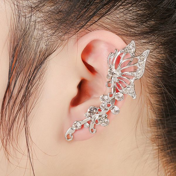

fashion jewelry ear clip earrings for women elegant full crystal butterfly shape ear cuff clip on earrings 5e1202, Silver
