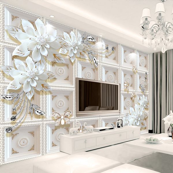 Benutzerdefinierte 3D Wandmalereien Tapete Malerei Stereoskopische Relief Schmuck Blumen Wohnzimmer TV Hintergrund Wandbild De Parede