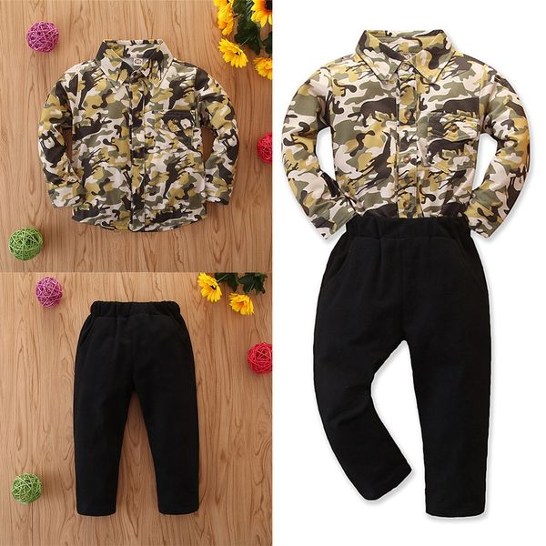 

long sleeve camouflage gentleman t-shirt kids boys clothes winter cotton casual pants autumn children boy clothing sets new, White