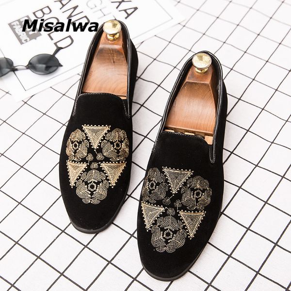 

misalwa men's pointed penny loafers embroidered korean style leather shoes design slip-on formal driving flat big size 38-46, Black