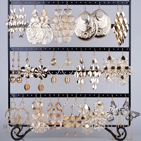 

wholesale 48 pairs/lot hollow drop earrings for women fashion jewelry mix styles vintage big dangle earrings, Silver