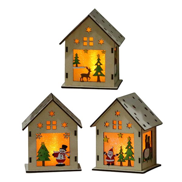 

delicate diy wooden led light wood house cute snowman/santa claus/ elk style christmas tree hanging ornaments holiday decoration