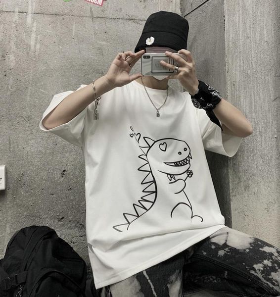 

2020 t-shirt summer print short-sleeved men japan style couple ins half-sleeved harajuku style t-shirt streetwear men clothing, White;black