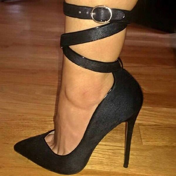 

ladies elegant one strap stiletto heel sandals black dress shoes satin lace-up solid leather high heel sandals dance shoes size 35-47