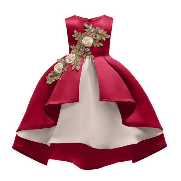 

mesh flower kids baby girls wedding tail dresses princess party pageant christmas irregular hem dress gown for 2 to 9 years, Red;yellow