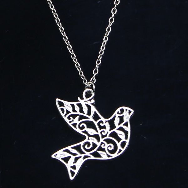 

20pcs new fashion necklace 36x32mm hollow peace dove silver pendants short long women men colar gift jewelry choker
