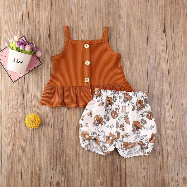 

2020 summer kids baby girls sleeveless casual clothes set solid knitted dress+shorts pants 2pcs children cute outfits suit, White