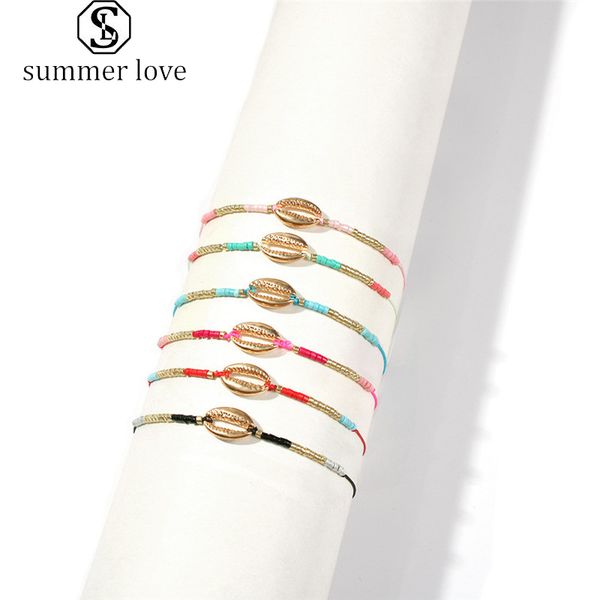 

vintage shell rice bead bracelets for women boho gold seashell rope bracelet handmade braided rope adjustable summer beach jewelry gift-y, Black