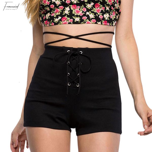 

woman shorts lace shorts lace fashion up shorts women autumn summer new solid black style cross bandage high waist casual pants, White;black