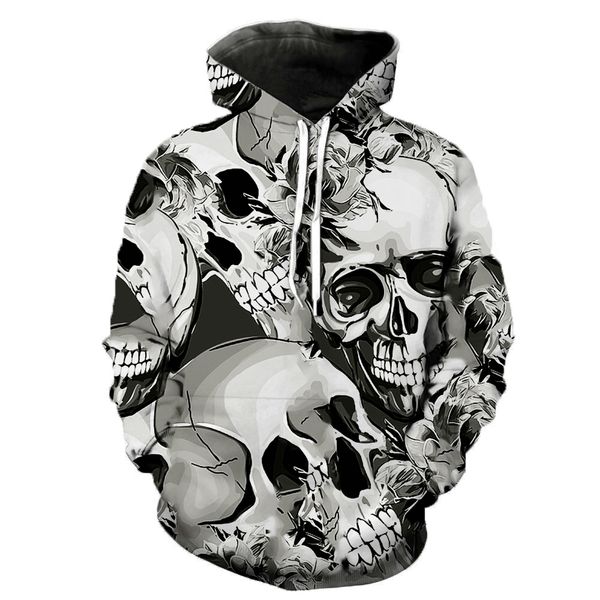 

новая горячая мода 3d череп мужчины женщины весна свободные толстовки homme, Black