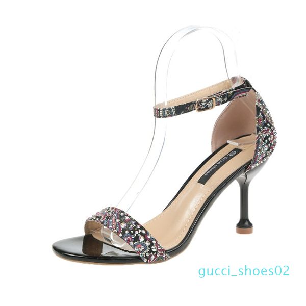 

brand women sandals summer shoes high heels leather peep toes buckle strap woman party shoes black sandalia tacon negro g02