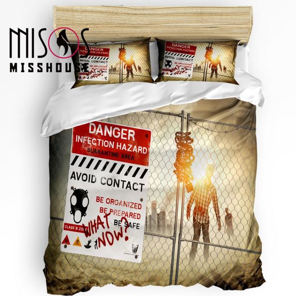 

misshouse bedding sets grid warning sign home textile 3pcs duvet cover set comforter cover pillowcases