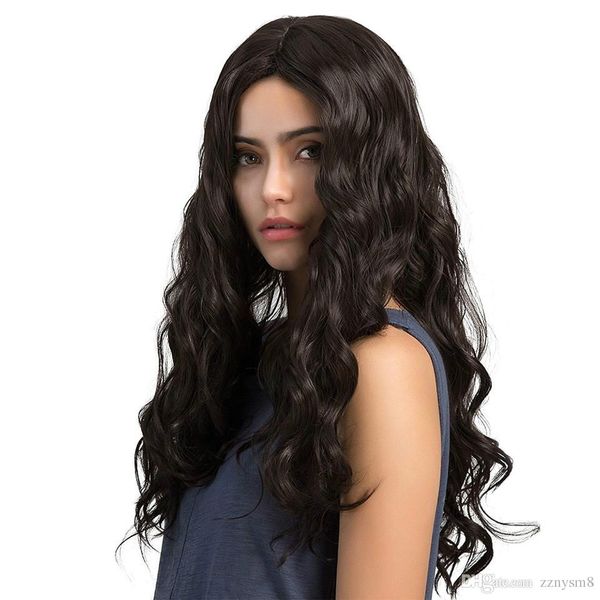 

long straight middle part wigs for women synthetic wavy black brown blonde pink cosplay daily wig heat resistant