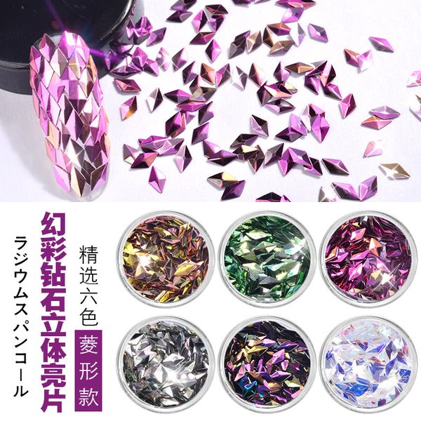 

danceyi 6 color sets ab color nail sequins glitters triangle diamond rhombus flakes paillette manicure nail art decorations ae039, Silver;gold