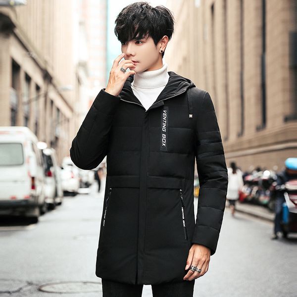 

white duck down jacket casual men's winter warm cold solid color men's coat fashion solid color trend wear, Black