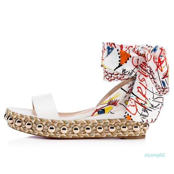 

summer gorgeous red bottom levantine white patent leather women wedge sandal gold studs graffiti ankle strap gladiator sandals z02, Black