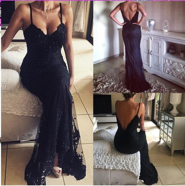 

черный sexy 2019 русалка пром платья бретельках бисер блестками спинки развертки поезд вечерние платья вечерние платья халаты де вечер, Black