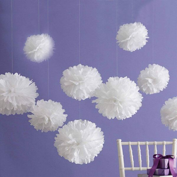 

5pcs gold silver white tissue paper flower pom for wedding birthday bridal baby shower boy girl christening baptism decoration