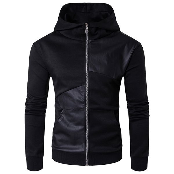 

spring mens solid patchwork jakcets hooded pure color casual homme coats fashion simple male outerwears with pockets, Black;brown