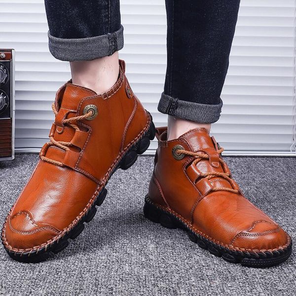 

men ankle boots flats lace up shoes male man shoe men's gladiator vintage pu leather booties sapato feminino chaussure c012010, Black