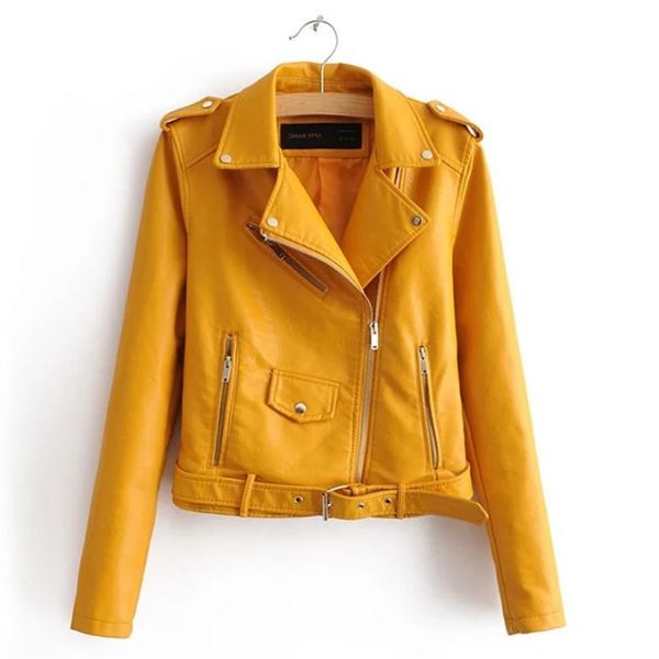 

pu leather jacket women fashion bright colors black motorcycle coat short faux leather biker jacket soft female coats, Black;brown